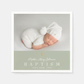 宗教的エレガントクロスセージ緑バプテスマ スタンダードカクテルナプキン (正面)