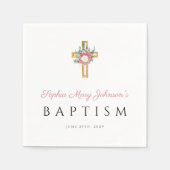 宗教的エレガントクロスピンクフローラガールバプテスマ スタンダードカクテルナプキン (正面)