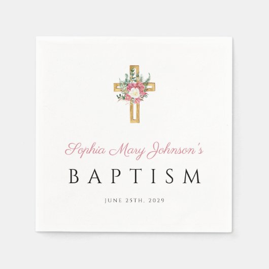 宗教的エレガントクロスピンクフローラガールバプテスマ スタンダードカクテルナプキン (正面)