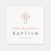 宗教的エレガントクロスピンクフローラバプテスマ スタンダードカクテルナプキン (正面)