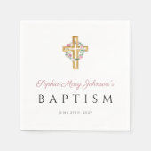 宗教的エレガントクロスピンクフローラバプテスマ スタンダードカクテルナプキン (正面)