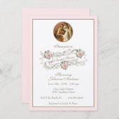 宗教的カトリックブライダルシャワーピンクフローラ金ゴールド 招待状 (正面/裏面)