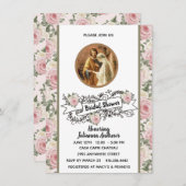 宗教的カトリックブライダルシャワーピンクローズ 招待状 (正面/裏面)