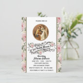 宗教的カトリックブライダルシャワーピンクローズ 招待状 (スタンド正面)