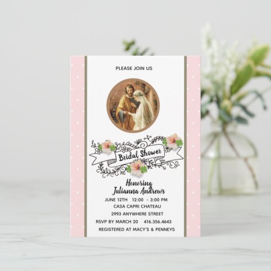 宗教的カトリックブライダルシャワーメリージョセフ 招待状 (スタンド正面)