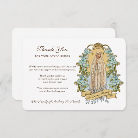 宗教的カトリックヴァージンメアリーフローラ弔意T サンキューカード (正面/裏面)