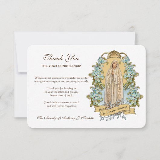 宗教的カトリックヴァージンメアリーフローラ弔意T サンキューカード (正面)