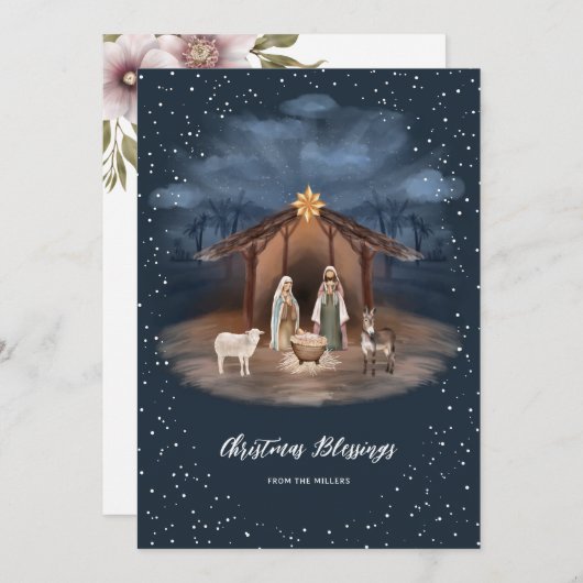 宗教的キリスト教の出生シーンイエスクリスマス シーズンカード (正面/裏面)