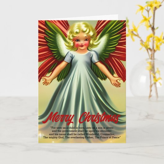 宗教的キリスト教ヴィンテージ天使メリークリスマス カード (黄色い花)