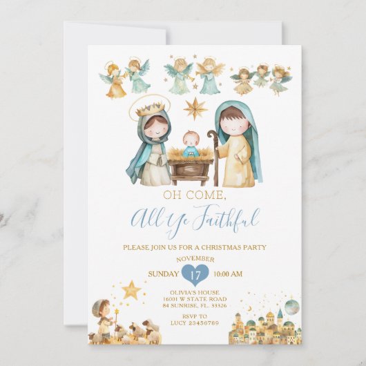 宗教的クリスチャン出生クリスマスハウスパーティー 招待状 (正面)