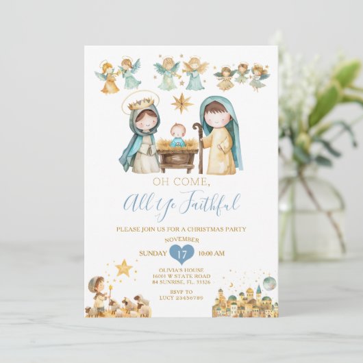 宗教的クリスチャン出生クリスマスハウスパーティー 招待状 (スタンド正面)