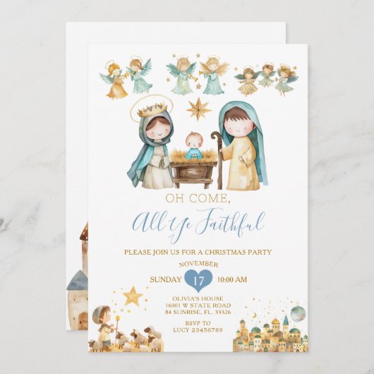 宗教的クリスチャン出生クリスマスハウスパーティー 招待状 (正面/裏面)