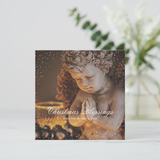 宗教的クリスチャン・エンジェル雪クリスマスカード シーズンカード (スタンド正面)