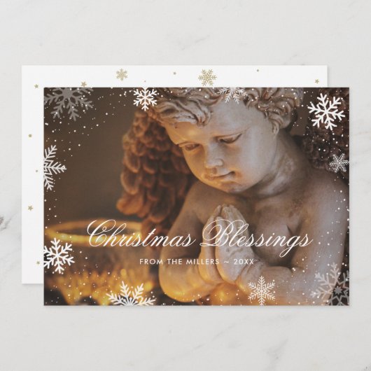 宗教的クリスチャン・エンジェル・スノーフレーク・クリスマス シーズンカード (正面/裏面)