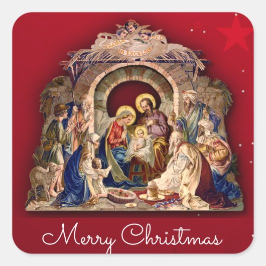 宗教的クリスマスカードベビーイエズエンベロープ スクエアシール (正面)