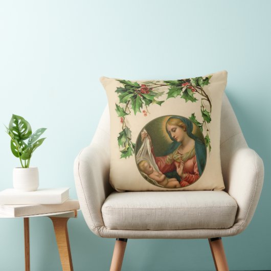 宗教的クリスマスヴァージンマリアベビーイエスフローラ クッション (椅子)