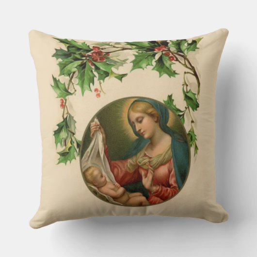宗教的クリスマスヴァージンマリアベビーイエスフローラ クッション (裏面)