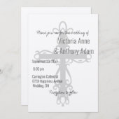 宗教的クロスクリスチャンのメタリック結婚シルバー 招待状 (正面/裏面)