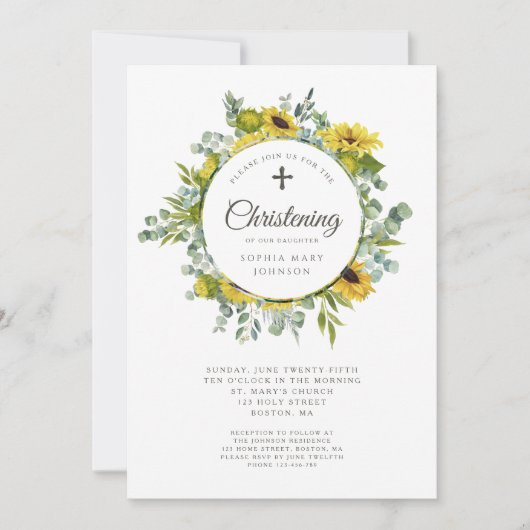 宗教的クロスサンフラワーリース《キリスト教》洗礼式や命名式 招待状 (正面)