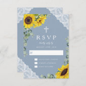 宗教的クロスダスティブルーサンフラワーレース結婚ズ 出欠カード (正面/裏面)