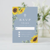 宗教的クロスダスティブルーサンフラワー結婚ズ 出欠カード (スタンド正面)