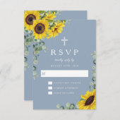 宗教的クロスダスティブルーサンフラワー結婚ズ 出欠カード (正面/裏面)