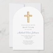 宗教的クロスダスティブルーストライプバプテスムアーチ 招待状 (正面)