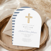 宗教的クロスダスティブルーストライプバプテスムアーチ 招待状