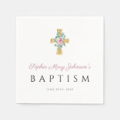 宗教的クロスピンクフローラバプテスマ スタンダードカクテルナプキン (正面)