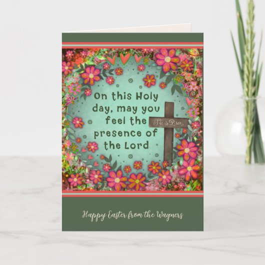 宗教的クロスフローラハッピーイースターカスタムカード カード (正面)