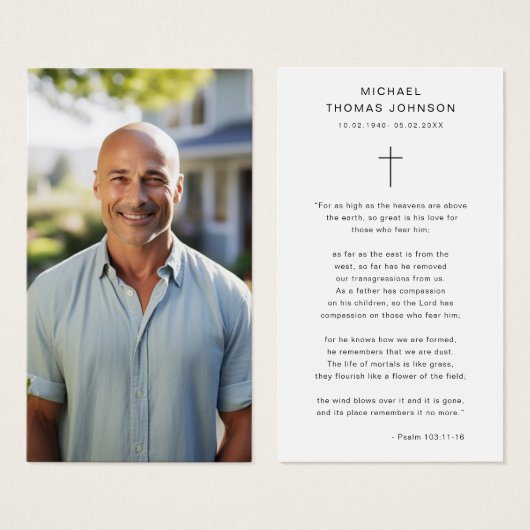 宗教的クロス葬儀Psalm写真祈りの言葉カード (正面&裏面)