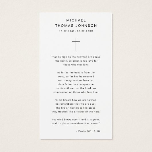 宗教的クロス葬儀Psalm写真祈りの言葉カード (裏面)