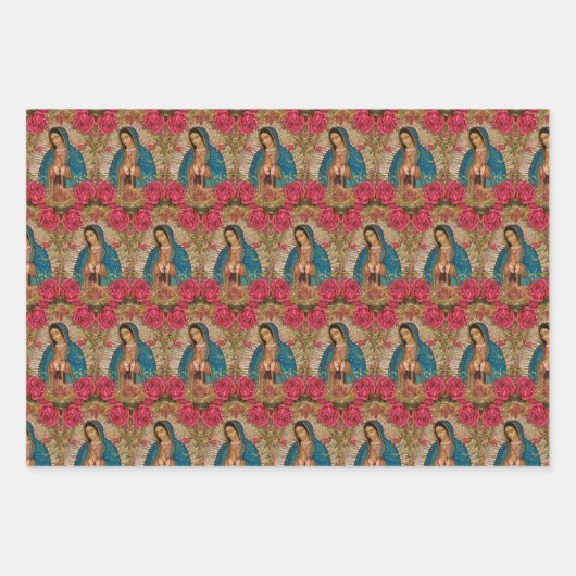 宗教的グアダルーペヴァージンメアリーフローラバララップ ラッピングペーパーシート (正面)