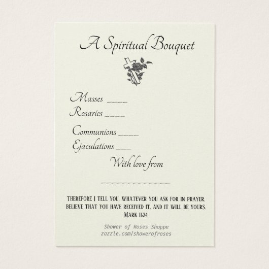 宗教的スピリチュアルブーケ祈りの言葉ホーリーカード (裏面)