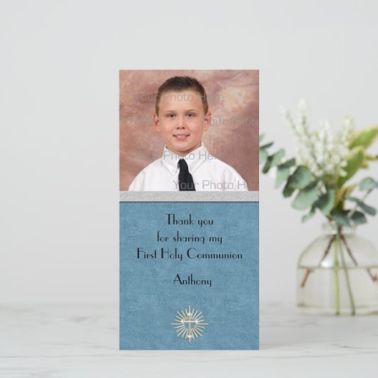 宗教的ティール(緑がかった色)シルバークロス サンキューカード (スタンド正面)