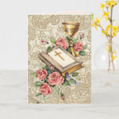 宗教的ハッピーバースデーチャリスバイブルヴィンテージ カード (黄色い花)