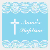 宗教的バプテスマの名前ステッカーがクロスレースラベル スクエアシール (正面)