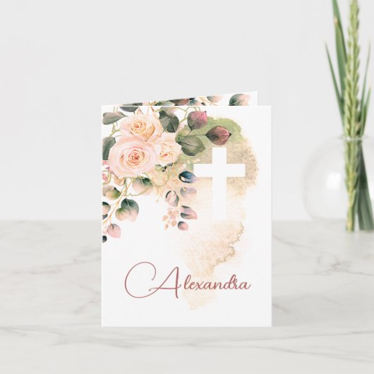 宗教的バプテスマ《キリスト教》洗礼式や命名式写真バラピンク 招待状 (正面)