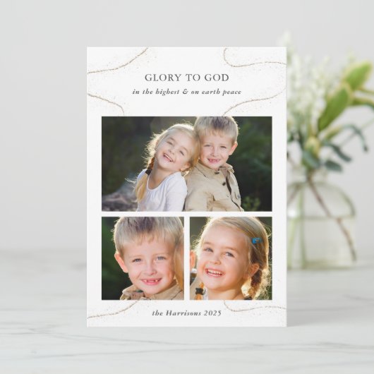 宗教的パーソナライズされたなクリスマス写真コラージュ 招待状 (スタンド正面)