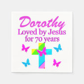 宗教的パーソナライズされたな70番目の誕生日ナプキンス スタンダードカクテルナプキン (正面)