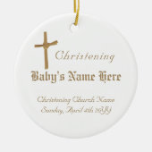 宗教的パーソナライズされた写真ベビーゴールデンクロス セラミックオーナメント (正面)