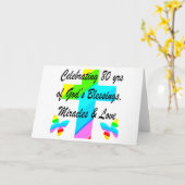 宗教的パーソナライズされた80番目の誕生日デザイン カード (黄色い花)