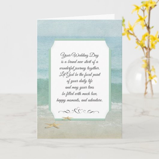 宗教的ビーチ結婚式ホワイトカード カード (黄色い花)