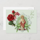 宗教的フローライエスカトリック祈りの言葉ヴィンテージ ポストカード (正面/裏面)