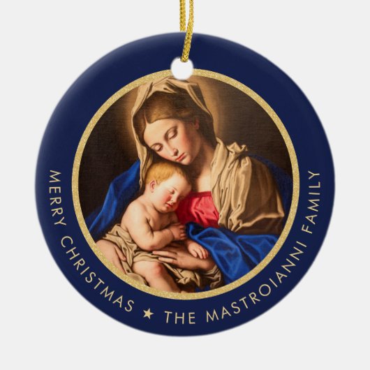 宗教的マドンナと子カトリックのクリスマスプレゼント セラミックオーナメント (正面)