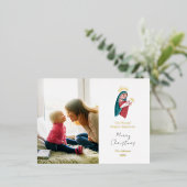 宗教的マリア&ベビーイエズクリスマス 箔シーズンポストカード (立ち正面)