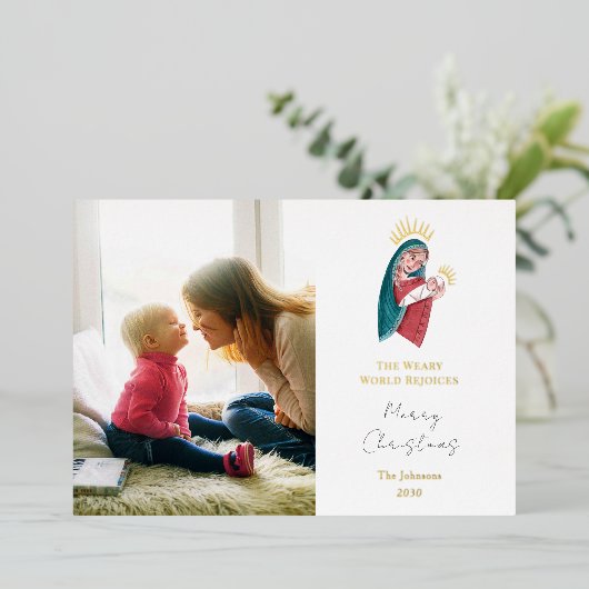 宗教的マリア&ベビーイエズスクリスマスフォイルホリダ 箔シーズンカード (立ち正面)