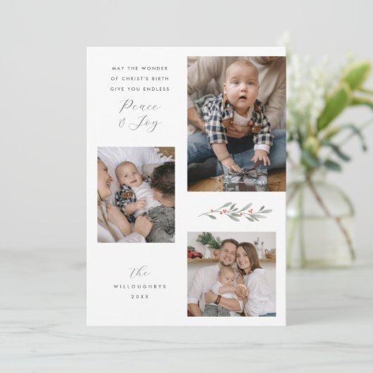 宗教的モダンなクリスマスの緑の数々の写真 シーズンカード (スタンド正面)