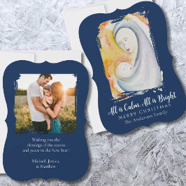 宗教的モダンな真夜中の青の神聖な家族の写真 シーズンカード