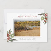 宗教的モダン脚赤ホリーのクリスマスフォト シーズンカード (正面)